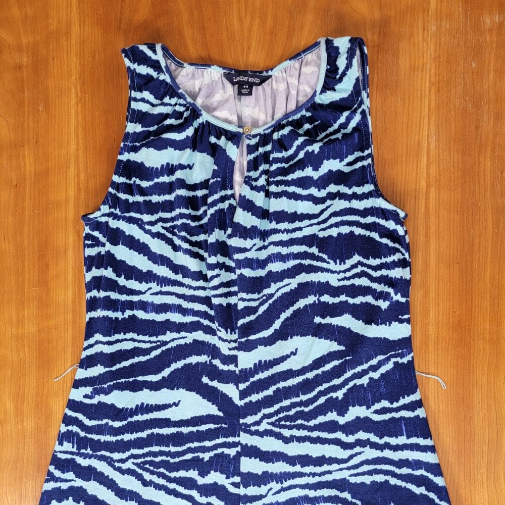 Lands' End Sleeveless Blue Aqua Tiger Print Keyhole A-Line Maxi Sundress - S - Picture 5 of 9